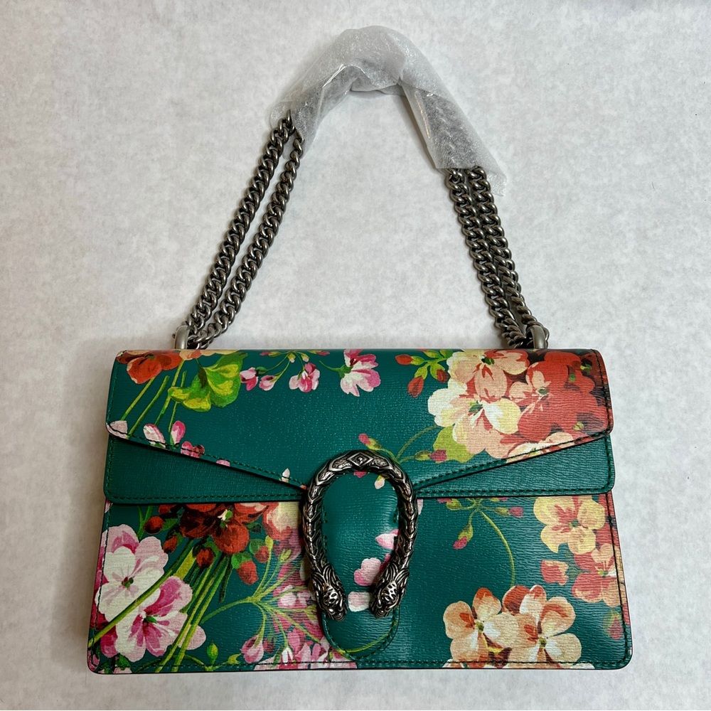 GUCCI Teal Medium Dionysus Blooms Leather Shoulder Bag